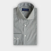 Contemporary Fit Green Micro Check Cotton Shirt with Cut-away Collar & Two Button Cuff