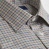 Contemporary Fit Green Multi Check Cotton Twill Shirt With Classic Collar Two Button Cuff