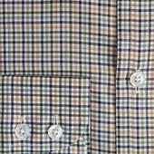 Contemporary Fit Green Multi Check Cotton Twill Shirt With Classic Collar Two Button Cuff