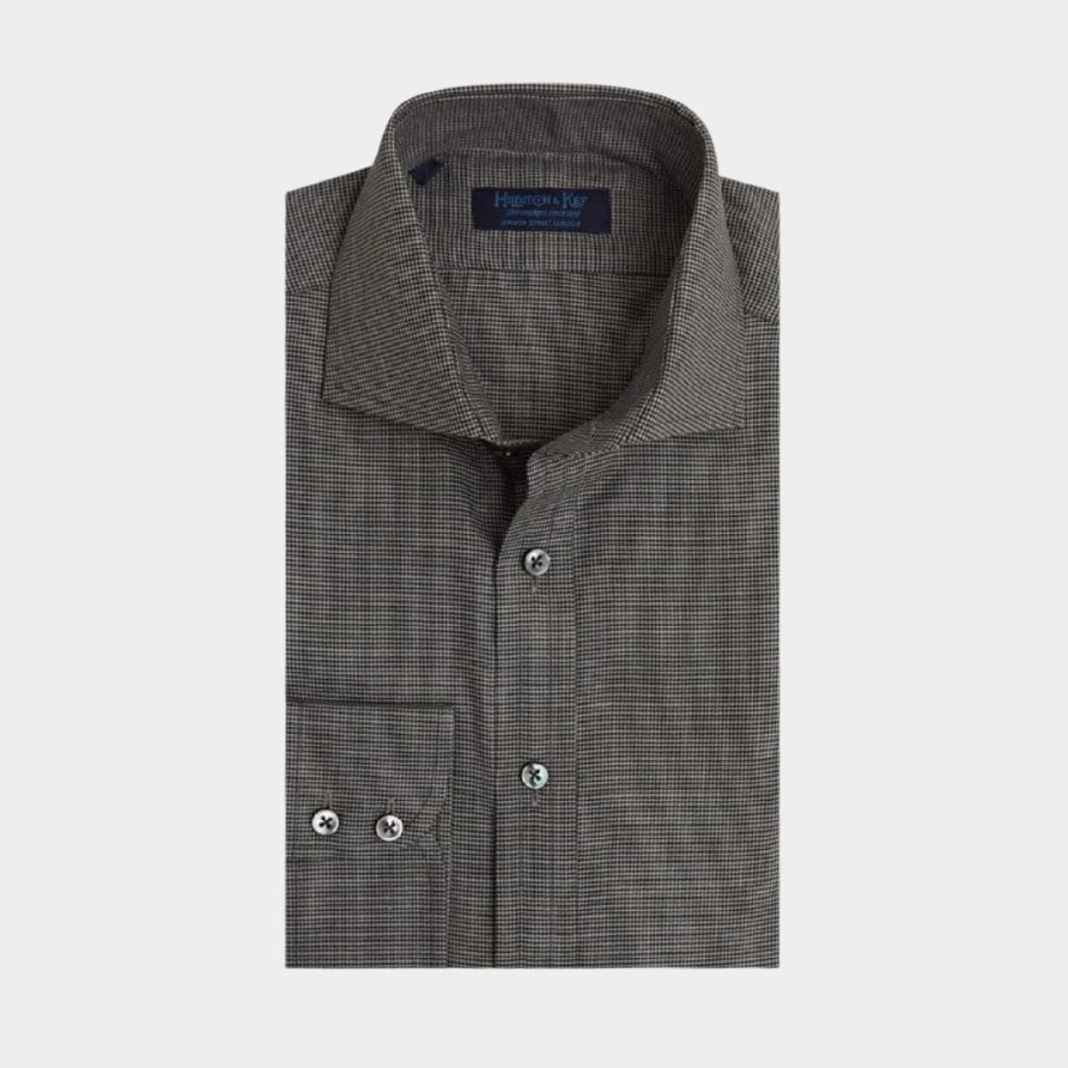 Contemporary Fit Grey Houndstooth Cotton Shirt With Cut Away Collar Two Button Cuff