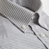 Contemporary Fit Small Gingham Check Cotton Shirt With Button Down Collar Two Button Cuff