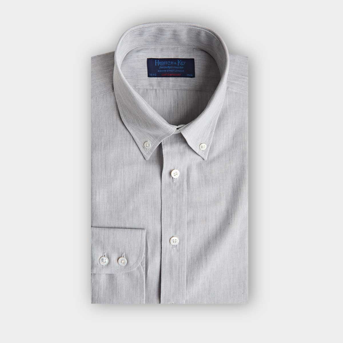 Contemporary Fit Small Herringbone Brushed Cotton Shirt With Button Down Collar Two Button Cuff