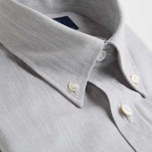 Contemporary Fit Small Herringbone Brushed Cotton Shirt With Button Down Collar Two Button Cuff