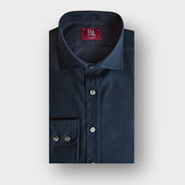 Contemporary Fit Honeycomb Navy Cotton Shirt with Cut-Away Collar & Two Button Cuff