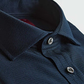 Contemporary Fit Honeycomb Navy Cotton Shirt With Cut Away Collar Two Button Cuff