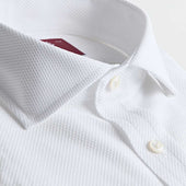 Contemporary Fit Honeycomb White Cotton Shirt With Cut Away Collar Two Button Cuff