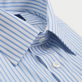 Contemporary Fit Light Bar Stripe Cotton Shirt With Classic Collar Double Cuff