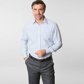 Contemporary Fit Light Bar Stripe Cotton Shirt With Classic Collar Double Cuff