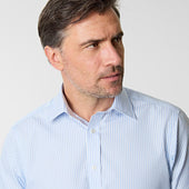 Contemporary Fit Light Bengal Stripe Cotton Shirt With Classic Collar Two Button Cuff