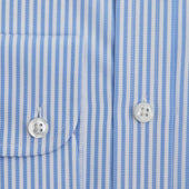 Contemporary Fit Light Bengal Stripe Cotton Shirt With Cut Away Collar Two Button Cuff