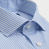 Contemporary Fit Light Bengal Stripe Cotton Shirt With Cut Away Collar Two Button Cuff