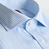 Contemporary Fit Light Bengal Stripe Linen Shirt With Cut Away Collar Two Button Cuff