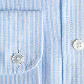 Contemporary Fit Light Bengal Stripe Linen Shirt With Cut Away Collar Two Button Cuff