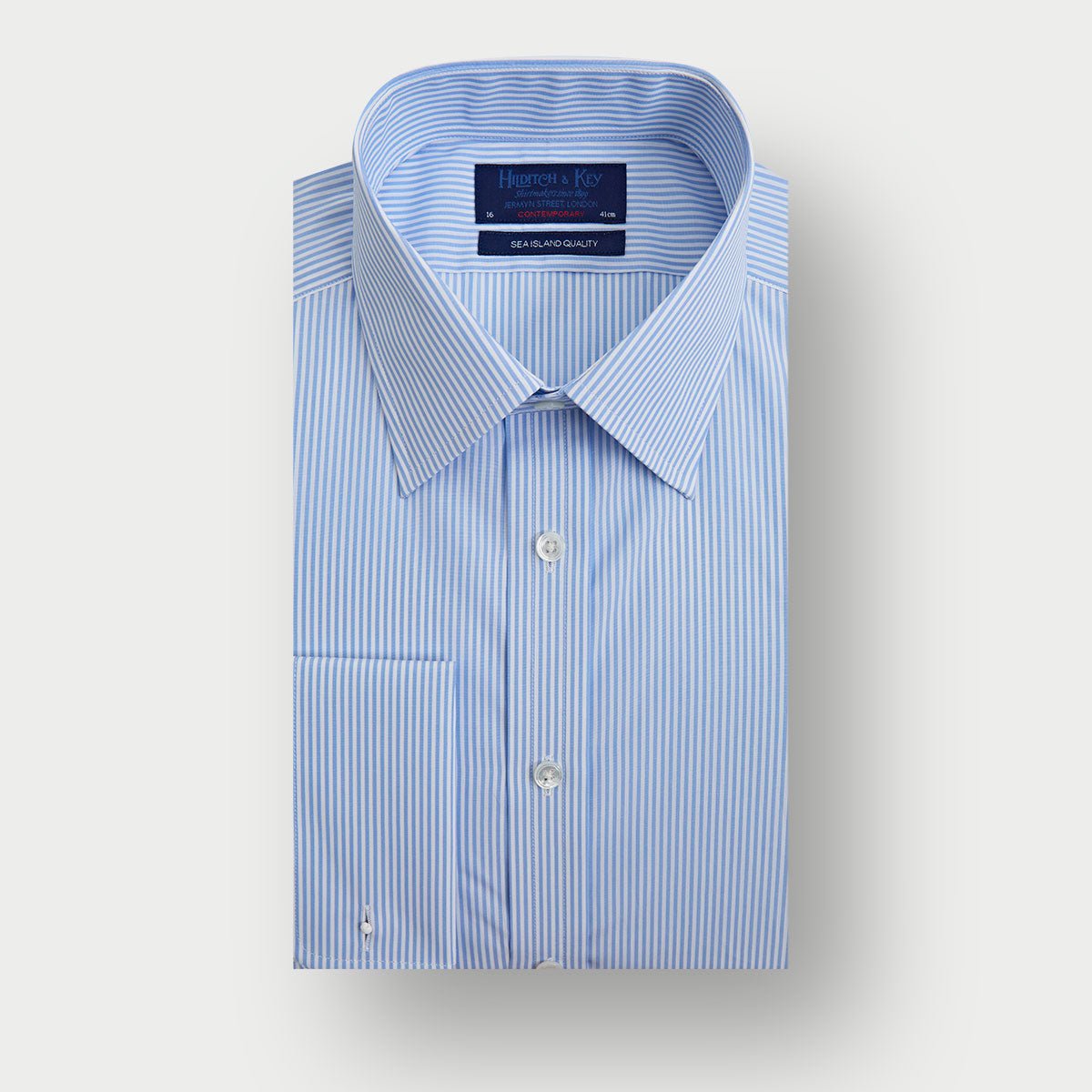 Contemporary Fit Light Bengal Stripe Sea Island Quality Cotton Shirt With Classic Collar Double Cuff