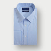 Contemporary Fit Light Blue Bengal Stripe Sea Island Quality Cotton Shirt with Classic Collar & Double Cuff