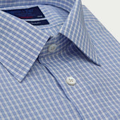 Contemporary Fit Light Double Check Sea Island Quality Cotton Shirt With Classic Collar Double Cuff