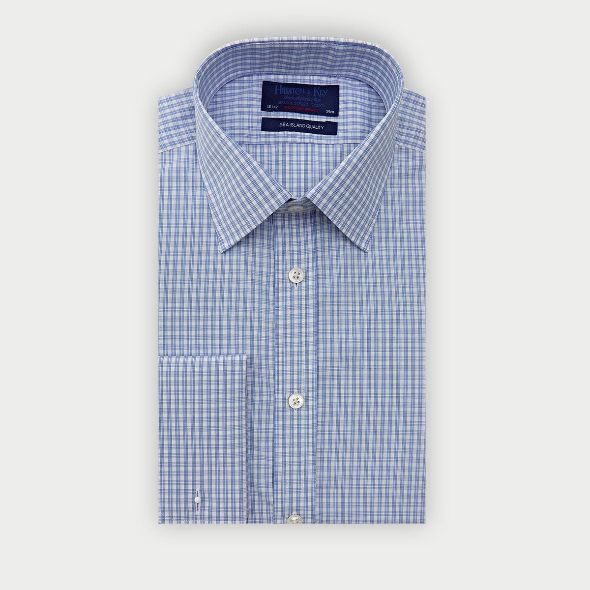 Contemporary Fit Light Double Check Sea Island Quality Cotton Shirt With Classic Collar Double Cuff