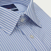 Contemporary Fit Light Double Stripe Sea Island Quality Cotton Shirt With Classic Collar Double Cuff