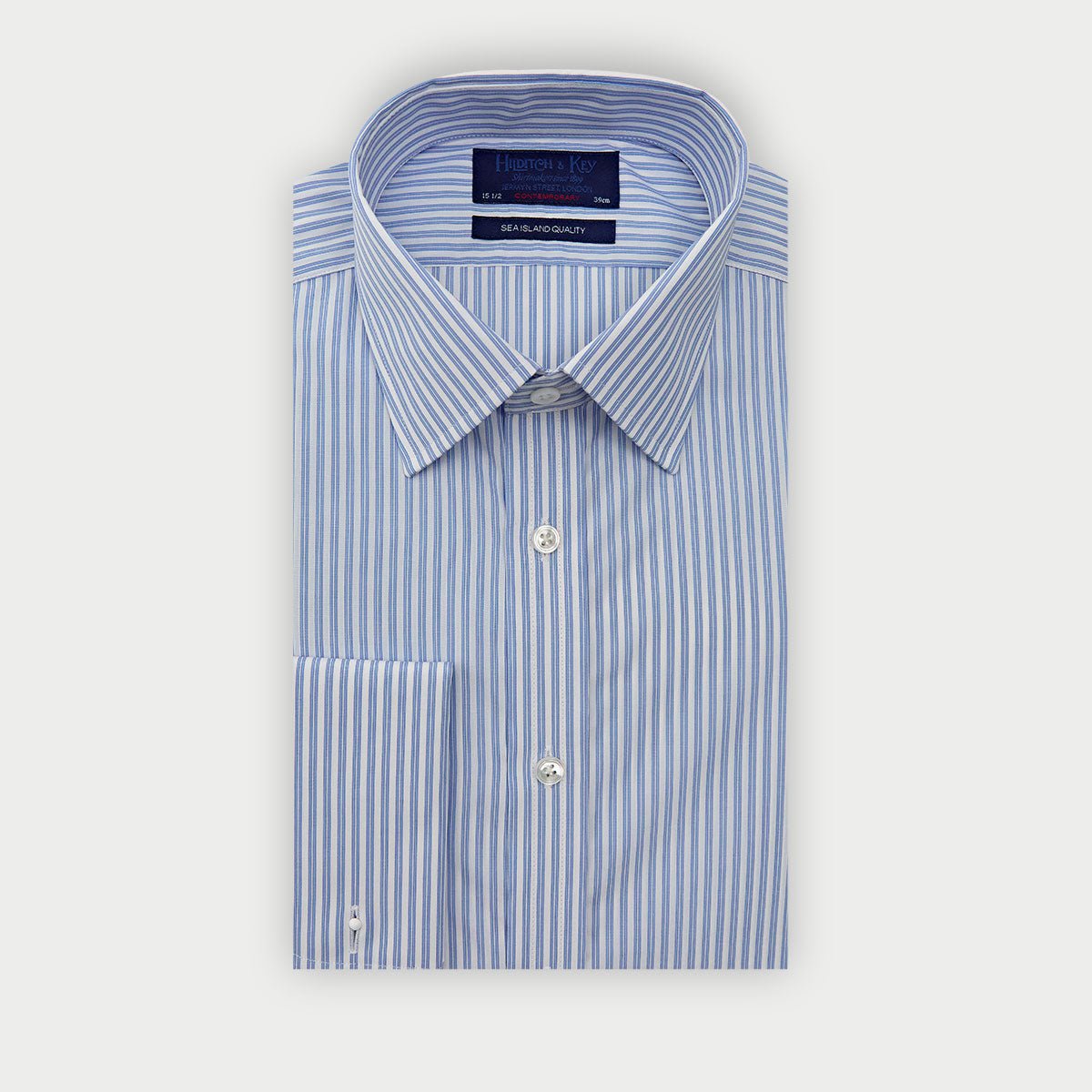 Contemporary Fit Light Double Stripe Sea Island Quality Cotton Shirt With Classic Collar Double Cuff