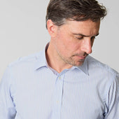 Contemporary Fit Light Double Stripe Sea Island Quality Cotton Shirt With Classic Collar Double Cuff