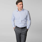 Contemporary Fit Light Double Stripe Sea Island Quality Cotton Shirt With Classic Collar Double Cuff