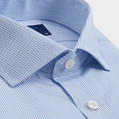 Contemporary Fit Light Fine Bengal Stripe Cotton Shirt With Cut Away Collar Two Button Cuff