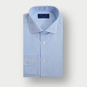 Contemporary Fit Light Blue Fine Bengal Stripe Cotton Shirt with Cut-Away Collar & Two Button Cuff