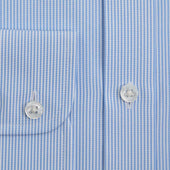 Contemporary Fit Light Fine Bengal Stripe Cotton Shirt With Cut Away Collar Two Button Cuff