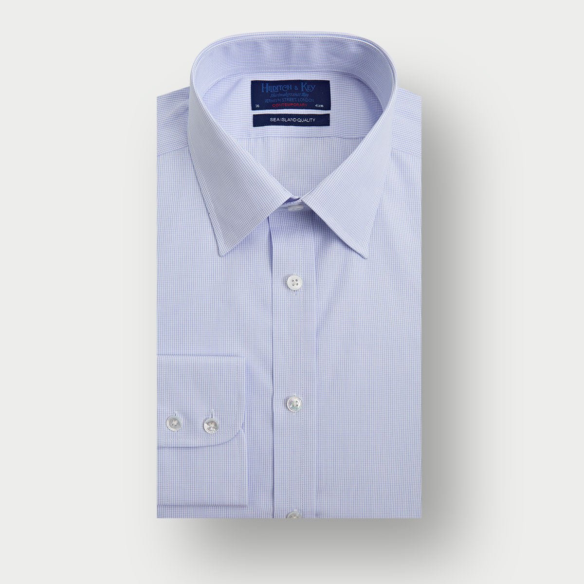 Contemporary Fit Light Fine Check Sea Island Quality Cotton Shirt With Classic Collar Two Button Cuff