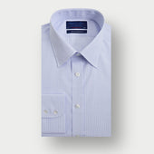 Contemporary Fit Light Blue Fine Check Sea Island Quality Cotton Shirt with Classic Collar & Two Button Cuff
