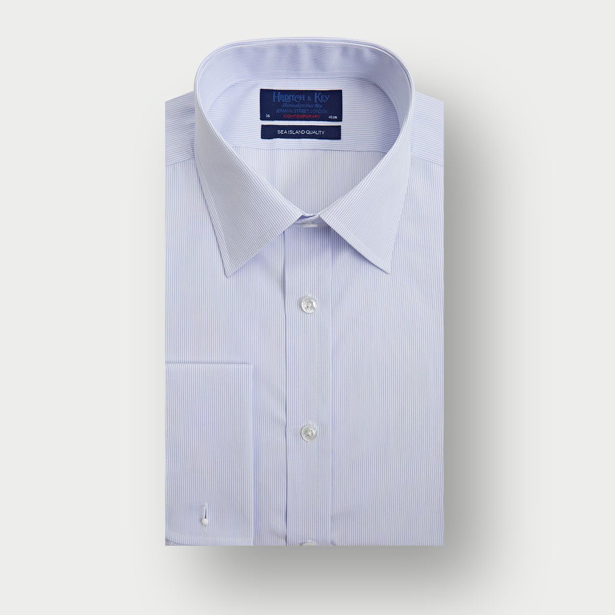 Contemporary Fit Light Fine Stripe Sea Island Quality Cotton Shirt With Classic Collar Double Cuff