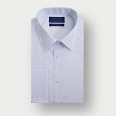 Contemporary Fit Light Blue Fine Stripe Sea Island Quality Cotton Shirt with Classic Collar & Double Cuff