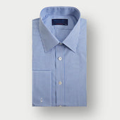 Contemporary Fit Light Blue Gingham Check Cotton Shirt with Classic Collar & Double Cuff