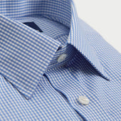 Contemporary Fit Light Gingham Check Cotton Shirt With Classic Collar Double Cuff