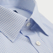 Contemporary Fit Light Grid Check Cotton Shirt With Classic Collar Two Button Cuff
