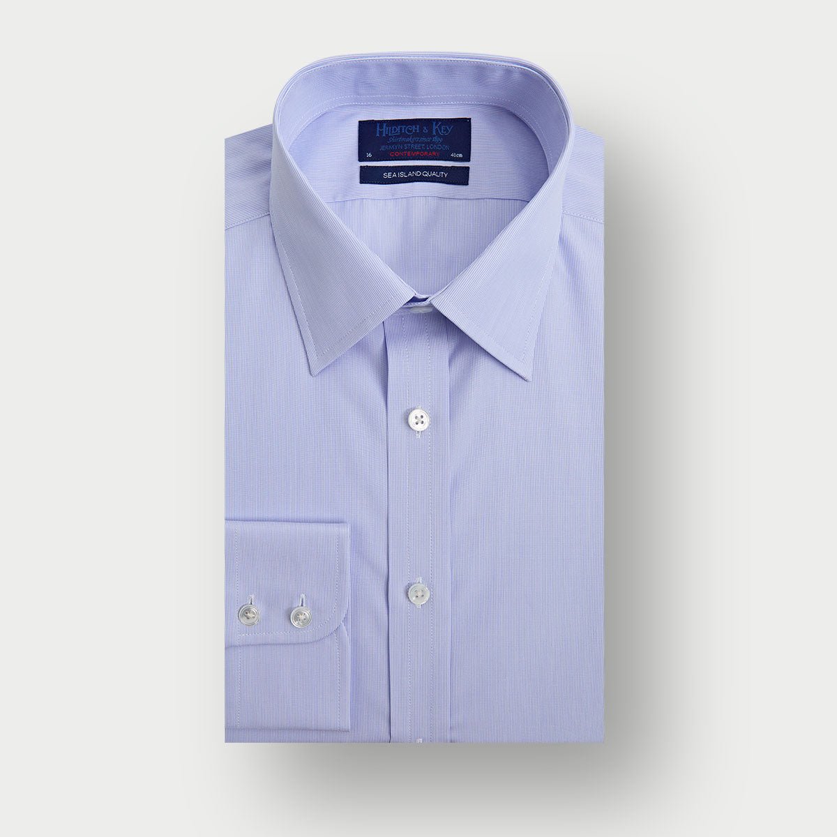 Contemporary Fit Light Hairline Stripe Sea Island Quality Cotton Shirt With Classic Collar Twi Button Cuff