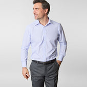 Contemporary Fit Light Hairline Stripe Sea Island Quality Cotton Shirt With Classic Collar Twi Button Cuff