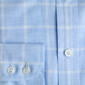 Contemporary Fit Light Large Check Brushed Cotton Shirt With Button Down Collar Two Button Cuff