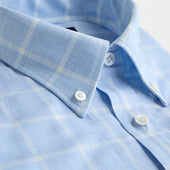 Contemporary Fit Light Large Check Brushed Cotton Shirt With Button Down Collar Two Button Cuff