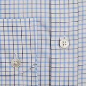 Contemporary Fit Light Navy Check Cotton Twill Shirt With Classic Collar Two Button Cuff