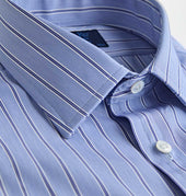 Contemporary Fit Light Navy Fine Stripe Cotton Shirt With Classic Collar Double Cuff