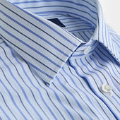 Contemporary Fit Light Navy Multi Stripe Cotton Shirt With Classic Collar Double Cuff