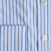 Contemporary Fit Light Navy Multi Stripe Cotton Shirt With Classic Collar Double Cuff
