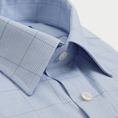 Contemporary Fit Light Navy Prince Of Wales Check Cotton Shirt With Classic Collar Two Button Cuff
