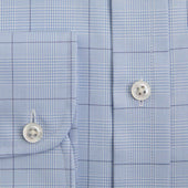 Contemporary Fit Light Navy Prince Of Wales Check Cotton Shirt With Classic Collar Two Button Cuff
