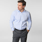 Contemporary Fit Light Pin Point Oxford Cotton Shirt With Classic Collar Two Button Cuff