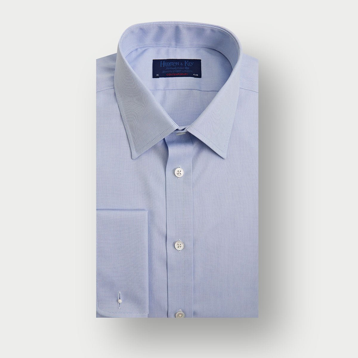 Contemporary Fit Light Pin Point Oxford Cotton Shirt With Classic Collar Two Button Cuff