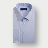Contemporary Fit Light Blue Pin Point Oxford Cotton Shirt with Classic Collar & Two Button Cuff