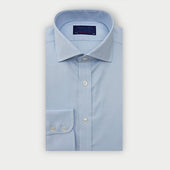 Contemporary Fit Light Blue Plain Oxford Cotton Shirt with Cut-Away Collar & Two Button Cuff