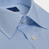 Contemporary Fit Light Small Gingham Check Cotton Shirt With Classic Collar Two Button Cuff